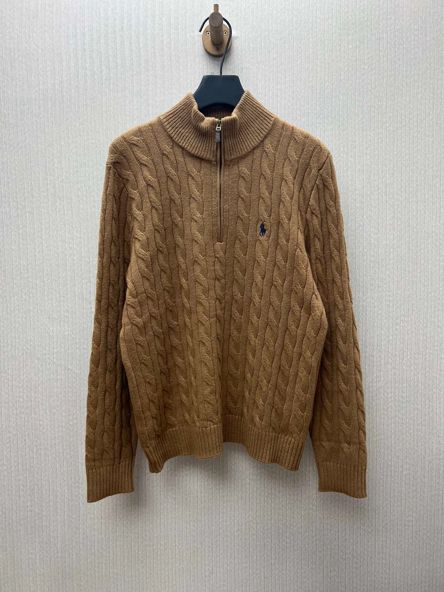 🅿️530 Polo 25ss new solid color pony embroidered long-sleeved sweater, men's khaki, code number: S.M.L.XL.